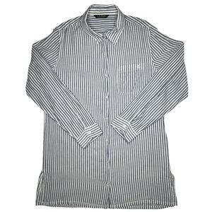 Ralph Lauren LRL Black Label Shirt Womens M Blue White Striped Linen Blend L/S